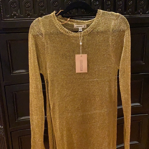 Misguided gold metallic knit side slit dress - Picture 4 of 10